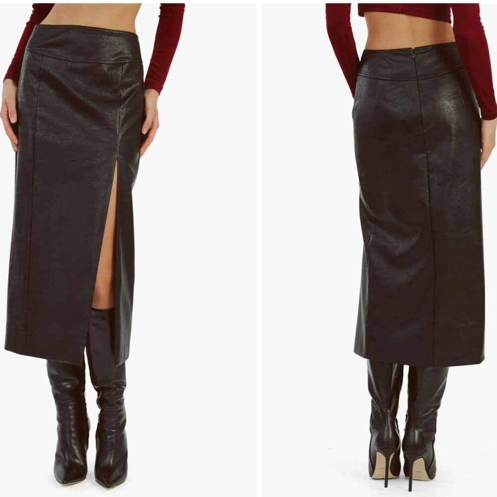 Bardot Dante Faux Leather Midi Skirt – Size XL – Brown